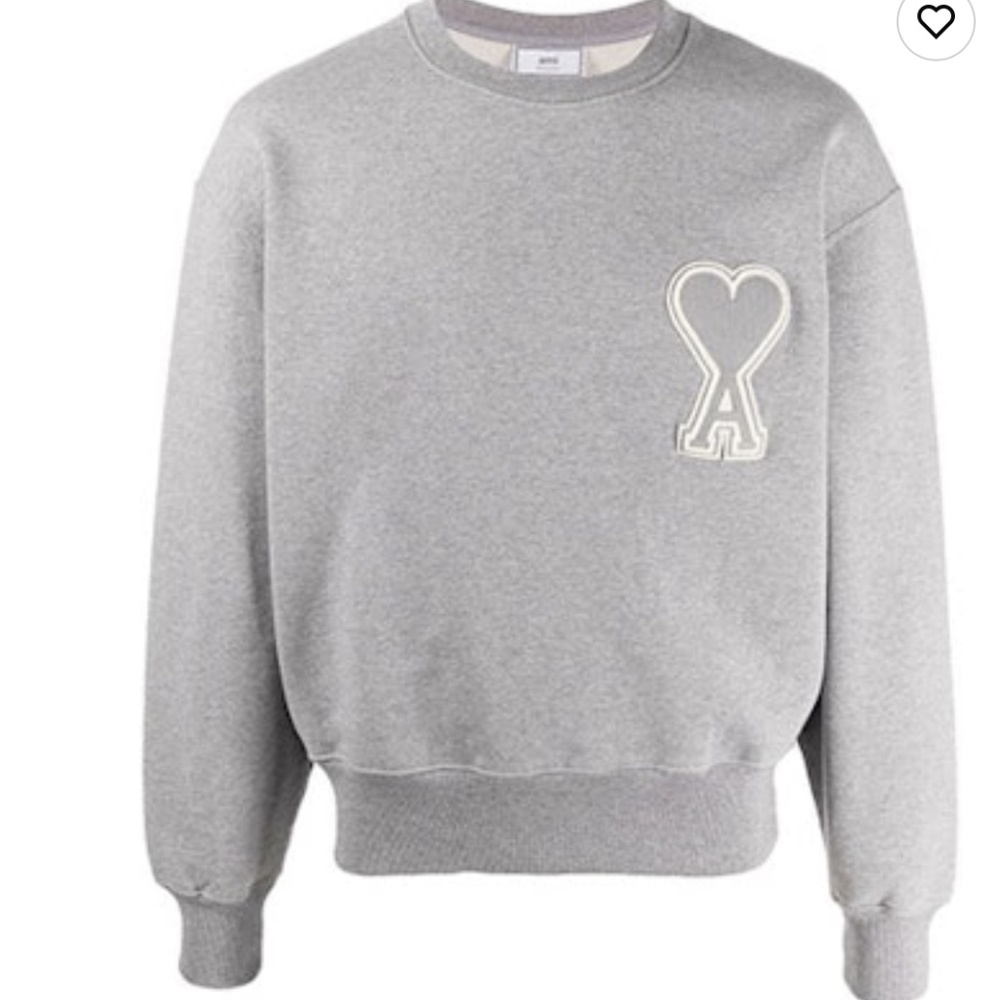 AMI PARIS CLASSIC HEART LOGO HEATHER GRAY CREW NECK SWEATSHIRT